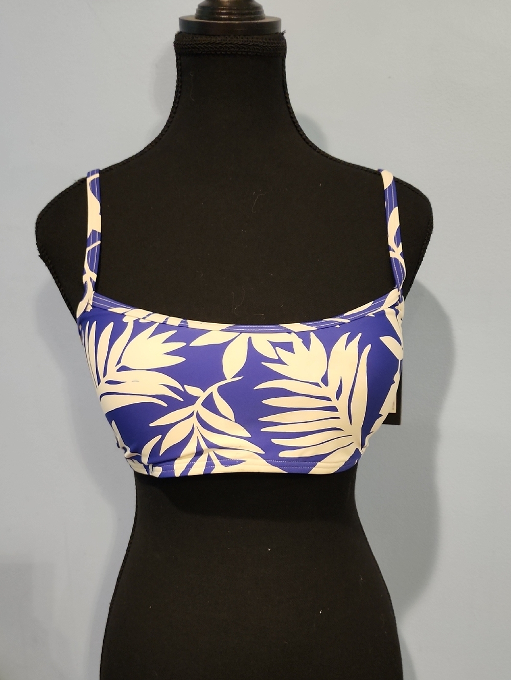 Kate Spade Blue & White Tropical Leaf Bikini Top Size L